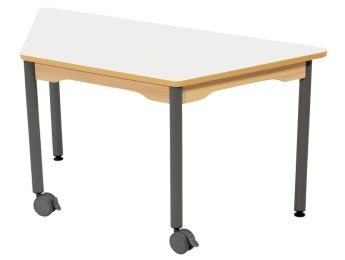 TISCH MIT BESCHICHTETER TISCHPLATTE - METALLFUSSTEIL UND ROLLEN - Trapezform...