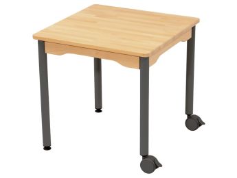 TISCH IN MASSIVER EICHE NATURE -  METALLFUSSTEIL UND ROLLEN - Viereckig 60x60 cm