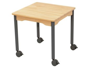 TISCH AUS MASSIVER BUCHE NATURE - FUSSTEIL MIT ROLLEN - Viereckig 60x60 cm