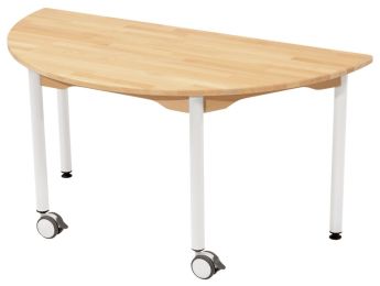 TISCH AUS MASSIVER EICHE NATURE - METALLFUSSTEIL UND ROLLEN - Halbrund 120x60...