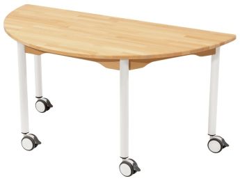 TISCH AUS MASSIVER BUCHE NATURE - FUSSTEIL MIT ROLLEN - Halbrund 120x60 cm T00