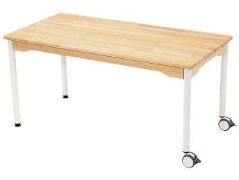 TISCH IN MASSIVER EICHE NATURE - METALLFUSS UND ROLLEN - Rechteckig 120x60 cm...