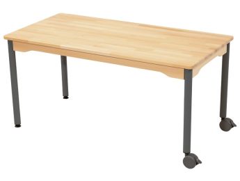 TISCH IN MASSIVER EICHE NATURE - METALLFUSS UND ROLLEN - Rechteckig 120x60 cm
