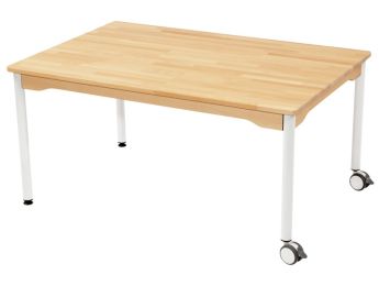 TISCH AUS MASSIVER BUCHE NATURE - METALLFUSSTEIL UND ROLLEN - Rechteckig 120x80...