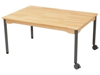 TISCH AUS MASSIVER BUCHE NATURE - METALLFUSSTEIL UND ROLLEN - Rechteckig 120x80...