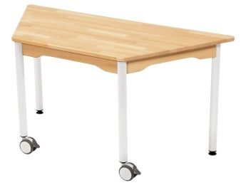 TISCH AUS MASSIVER EICHE NATURE - METALLFUSSTEIL UND ROLLEN - Trapez 120x60 cm...