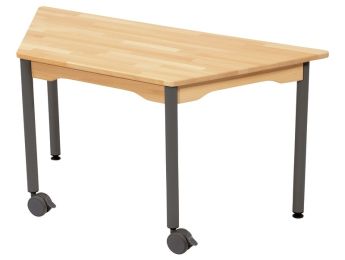TISCH AUS MASSIVER EICHE NATURE - METALLFUSSTEIL UND ROLLEN - Trapez 120x60 cm