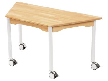 TISCH AUS MASSIVER BUCHE NATURE - FUSSTEIL MIT ROLLEN - Trapezform 120x60 cm T00