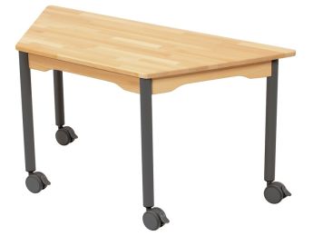 TISCH AUS MASSIVER BUCHE NATURE - FUSSTEIL MIT ROLLEN - Trapezform 120x60 cm