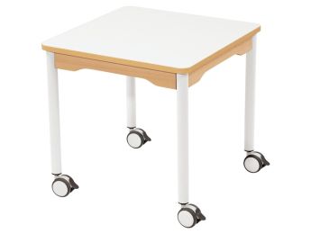 TABLE PLATEAU EFFAÇABLE - PIÉTEMENT À  ROULETTES - Carré 60x60 cm
