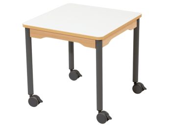 TABLE PLATEAU EFFAÇABLE - PIÉTEMENT À  ROULETTES - Carré 60x60 cm