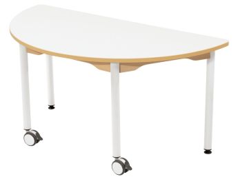 TISCH MIT ABWISCHBARER PLATTE - METALLFUSSTEIL UND RÄDER - Halbrund 120x60 cm