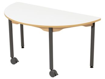 TISCH MIT ABWISCHBARER PLATTE - METALLFUSSTEIL UND RÄDER - Halbrund 120x60 cm