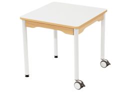 TABLE PLATEAU STRATIFIÉ - PIÉTEMENT MÉTAL ET ROULETTES - Carré 60x60 cm