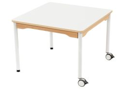 TABLE PLATEAU STRATIFIÉ - PIÉTEMENT MÉTAL ET ROULETTES - Carré 80x80 cm