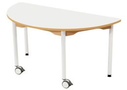 TABLE PLATEAU STRATIFIÉ - PIÉTEMENT MÉTAL ET ROULETTES - Demi-rond 120x60 cm