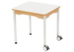 TABLE PLATEAU STRATIFIÉ - PIÉTEMENT MÉTAL ET ROULETTES - Rectangle 60x50 cm