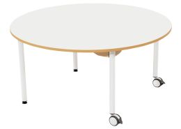 TABLE PLATEAU STRATIFIÉ - PIÉTEMENT MÉTAL ET ROULETTES - Ronde Ø 120 cm