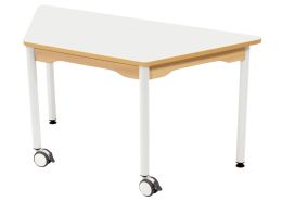 TABLE PLATEAU STRATIFIÉ - PIÉTEMENT MÉTAL ET ROULETTES - Trapèze 120x60 cm