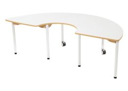 TABLE PLATEAU STRATIFIÉ - PIÉTEMENT MÉTAL ET ROULETTES - Demi-Cercle 60x90x180 cm