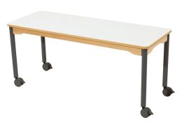 TABLE PLATEAU STRATIFIÉ - PIÉTEMENT À ROULETTES - Rectange 130x50 cm