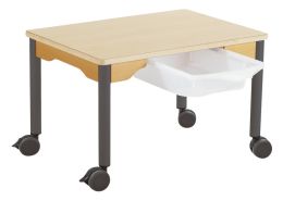 TABLE PLATEAU STRATIFIÉ + BAC - PIÉTEMENT À ROULETTES - Rectangle 70x50 cm