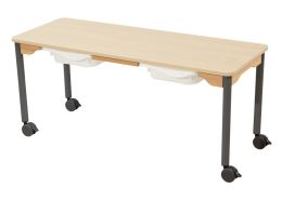 TABLE PLATEAU STRATIFIÉ + BACS - PIÉTEMENT À ROULETTES - Rectangle 130x50 cm
