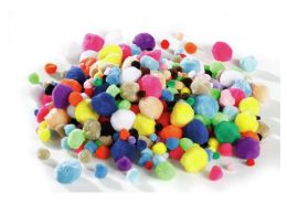 VARIOUS SIZES OF MULTICOLOURED POMPOMS
