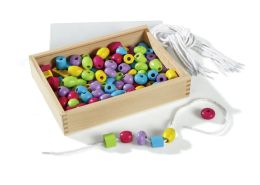 BOX of wooden LACING BEADS Pastel colours