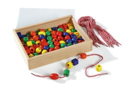 BOX of wooden LACING BEADS Bright colours