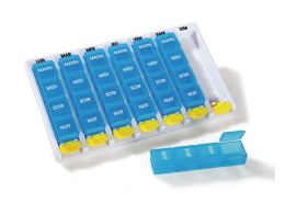 DAILY PILL BOXES WITH 4 COMPARTMENTS AND HOLDER