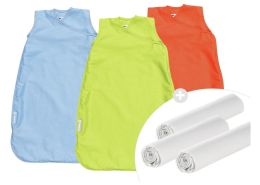 3 SMALL ULTRA-LIGHTWEIGHT SLEEPING BAGS + 3 JERSEY FITTED SHEETS