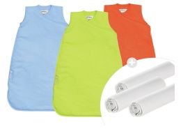 3 SMALL COTTON SLEEPING BAGS + 3 JERSEY FITTED SHEETS