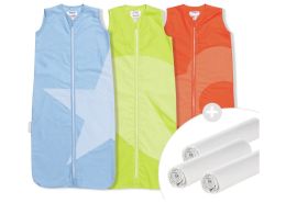 3 LARGE ULTRA-LIGHTWEIGHT SLEEPING BAGS + 3 JERSEY FITTED SHEETS