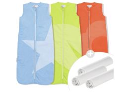 3 COTTON SLEEPING BAGS + 3 JERSEY FITTED SHEETS