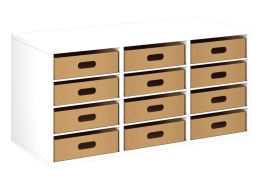 MELAMINE COATED CABINET H: 51 cm - L: 105 cm 12 cardboard containers - 9 shelves