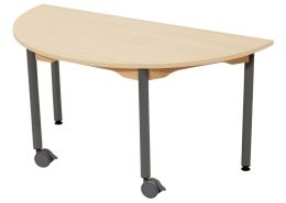 TABLE PLATEAU MÉLAMINÉ - PIÉTEMENT MÉTAL ET ROULETTES - Demi-rond 120x60 cm
