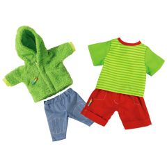 SET COMPLETO A RIGHE CON PANTALONCINI E COMPLETO CON CAPPUCCIO Bambola