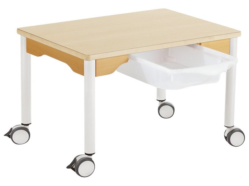 TABLE PLATEAU STRATIFIÉ + BAC - PIÉTEMENT À ROULETTES - Rectangle 70x50 cm