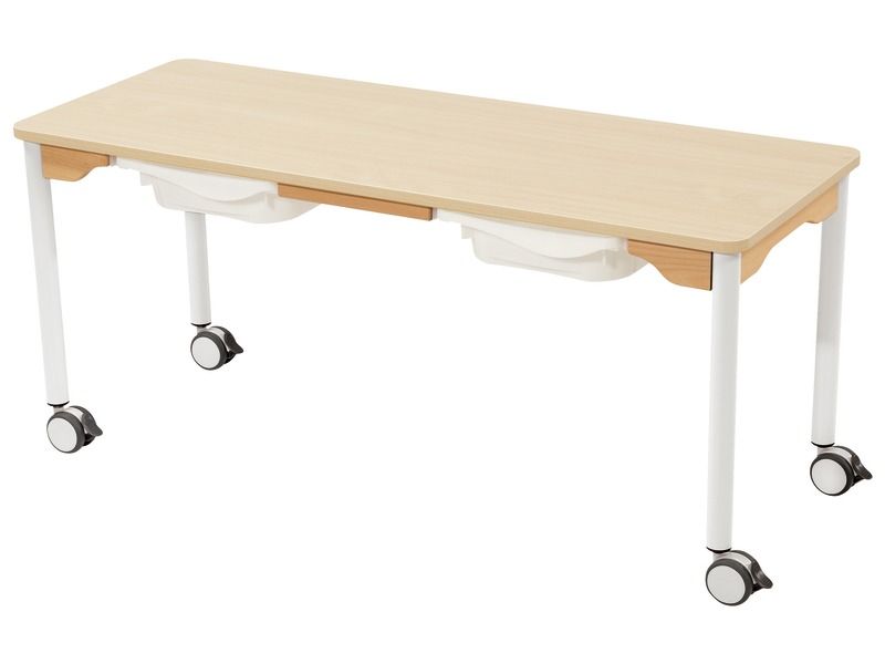 TABLE PLATEAU STRATIFIÉ + BACS - PIÉTEMENT À ROULETTES - Rectangle 130x50 cm