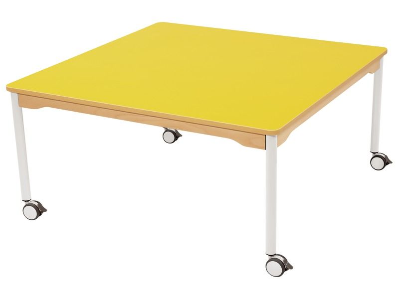 TABLE PLATEAU STRATIFIÉ - PIÉTEMENT À ROULETTES - Carré 120x120 cm