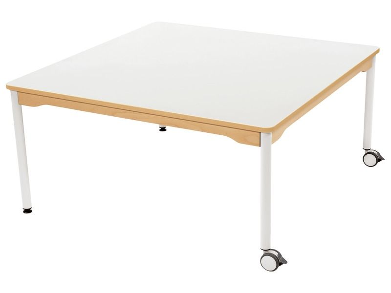 TABLE PLATEAU STRATIFIÉ - PIÉTEMENT MÉTAL ET ROULETTES - Carré 120x120 cm