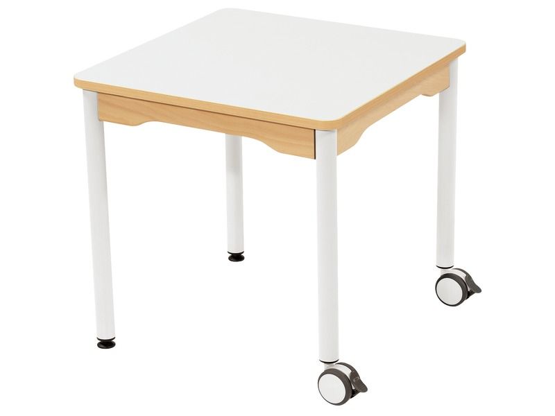 TABLE PLATEAU STRATIFIÉ - PIÉTEMENT MÉTAL ET ROULETTES - Carré 60x60 cm