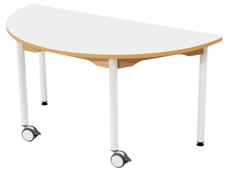 TABLE PLATEAU STRATIFIÉ - PIÉTEMENT MÉTAL ET ROULETTES - Demi-rond 120x60 cm