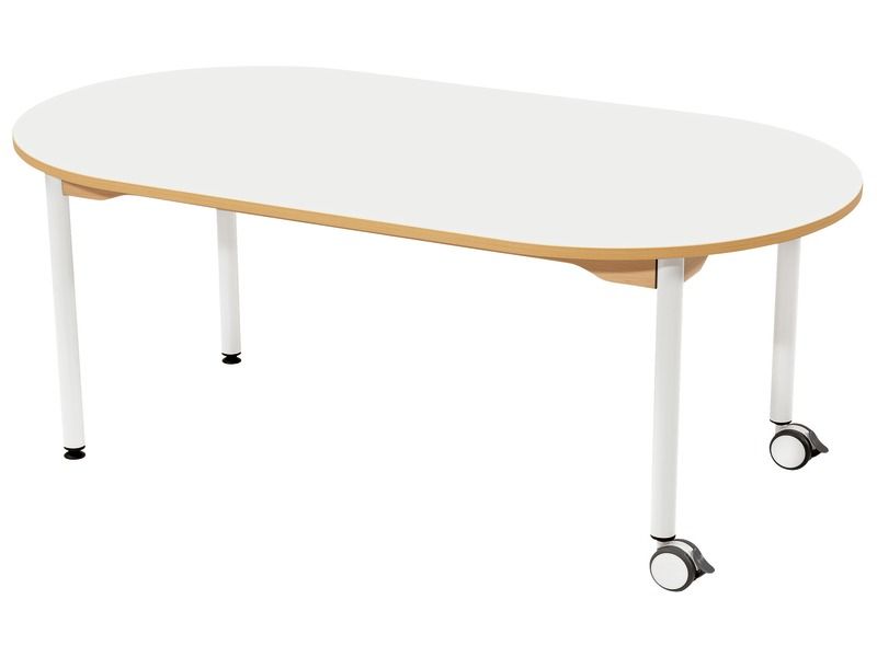 TABLE PLATEAU STRATIFIÉ - PIÉTEMENT MÉTAL ET ROULETTES - Ovale 150x80 cm