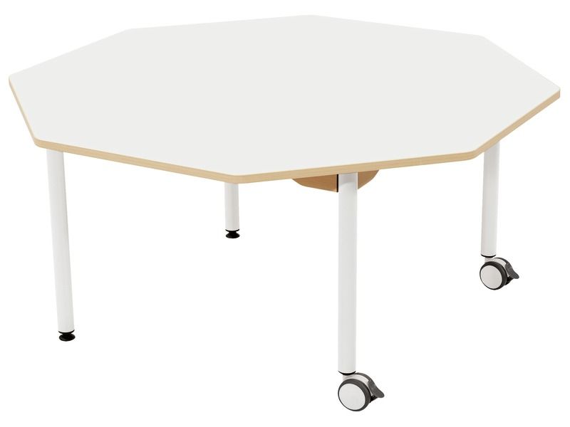 TABLE PLATEAU STRATIFIÉ - PIÉTEMENT MÉTAL ET ROULETTES - Ocotogne Ø 120 cm