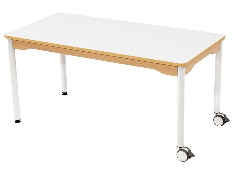 TABLE PLATEAU STRATIFIÉ - PIÉTEMENT MÉTAL ET ROULETTES - Rectangle 120x60 cm