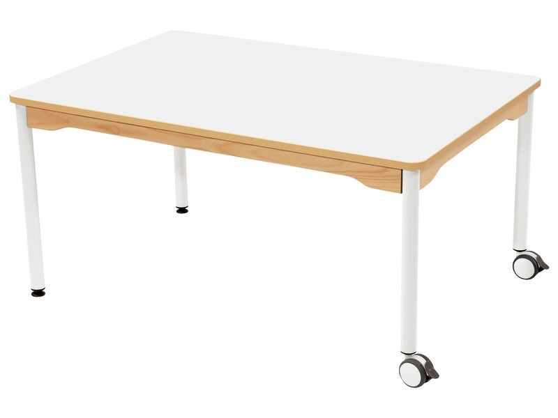 TABLE PLATEAU STRATIFIÉ - PIÉTEMENT MÉTAL ET ROULETTES - Rectangle 120x80 cm