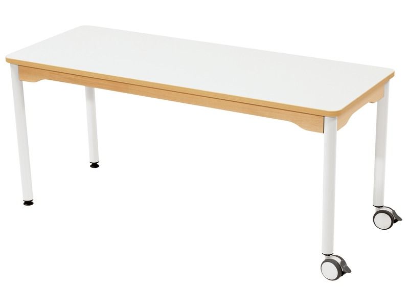 TABLE PLATEAU STRATIFIÉ - PIÉTEMENT MÉTAL ET ROULETTES - Rectangle 130x50 cm