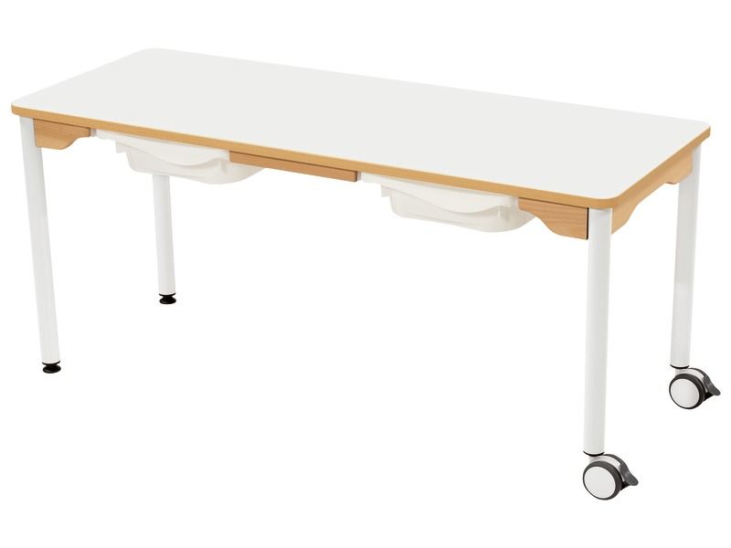 TABLE PLATEAU STRATIFIÉ + BACS - PIÉTEMENT MÉTAL ET ROULETTES - Rectangle...